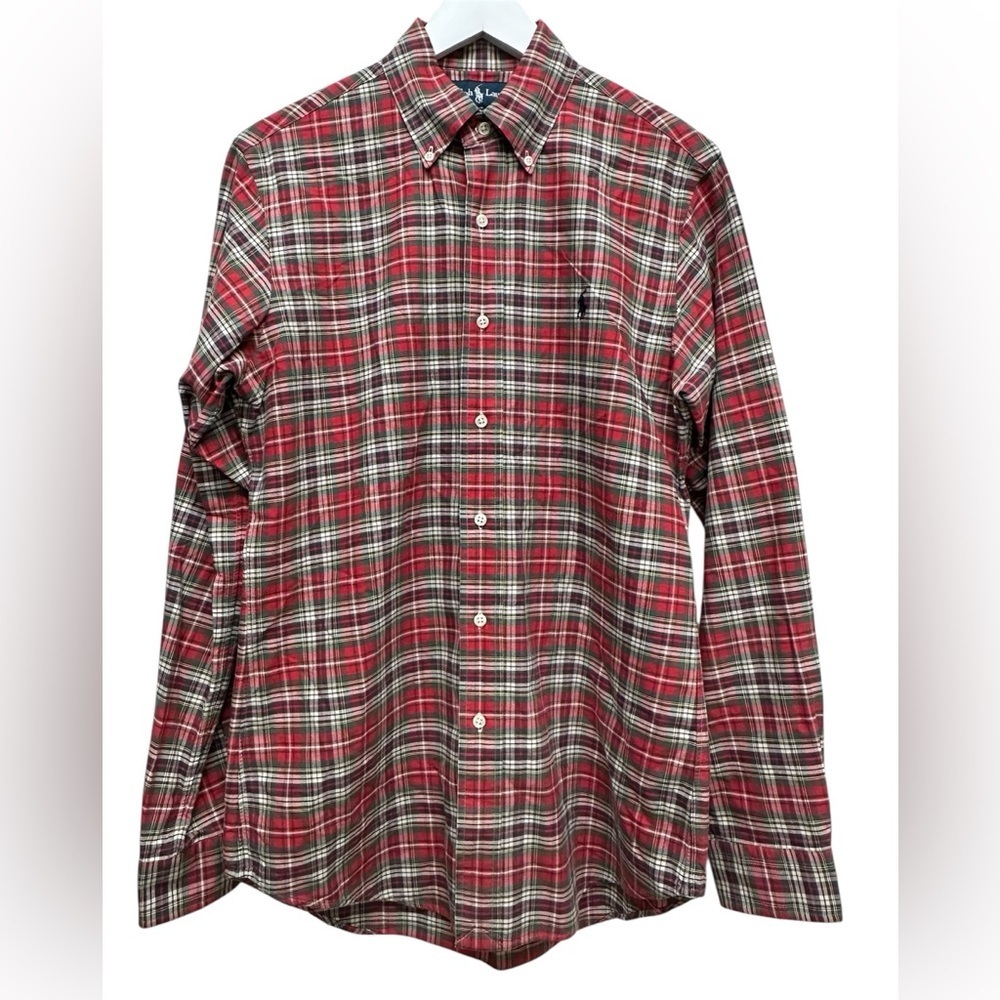 Men's Ralph Lauren Custom Fit Red Green Plaid Button Up Long Sleeve Shirt Small